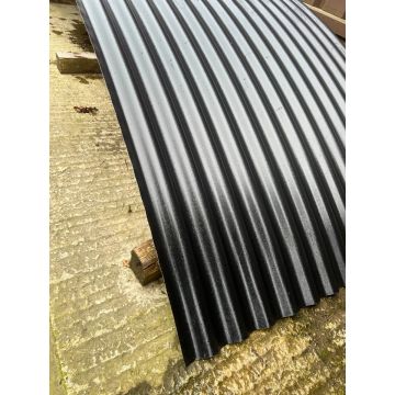 13.5x3" Curved Corrugated Steel Sheet, 0.7mm thick, Plastic Coated, Black - 3.35m long 