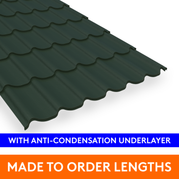 33/1000 Pantile Profile Steel Sheet, 0.7mm thick, Plastic Coated, Juniper Green with Anti-Con